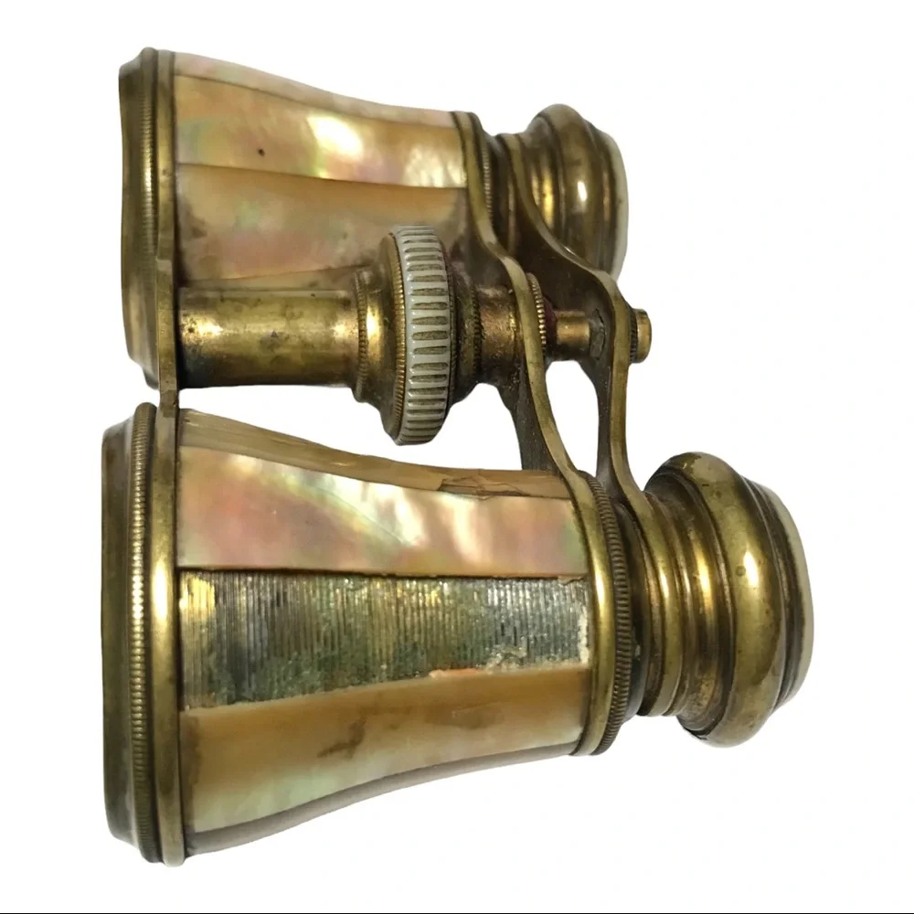 Vintage French Verdi Paris Mother Of Pearl Brass Opera Glasses Binoculars 1910s